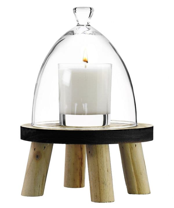 Tall Glass Dome & Wooden Stand 18cm - Solavia Glassware Home Decor
