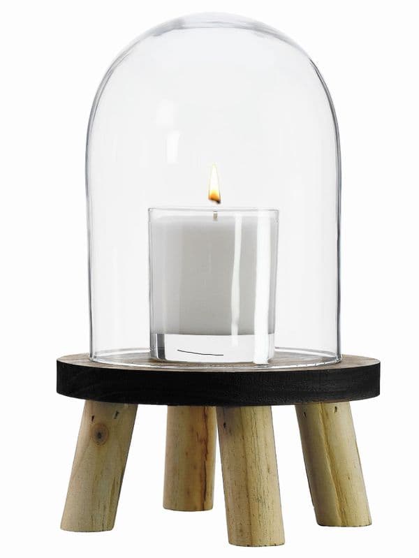 Tall Glass Dome & Wooden Stand 21cm- Solavia Glassware Home Decor