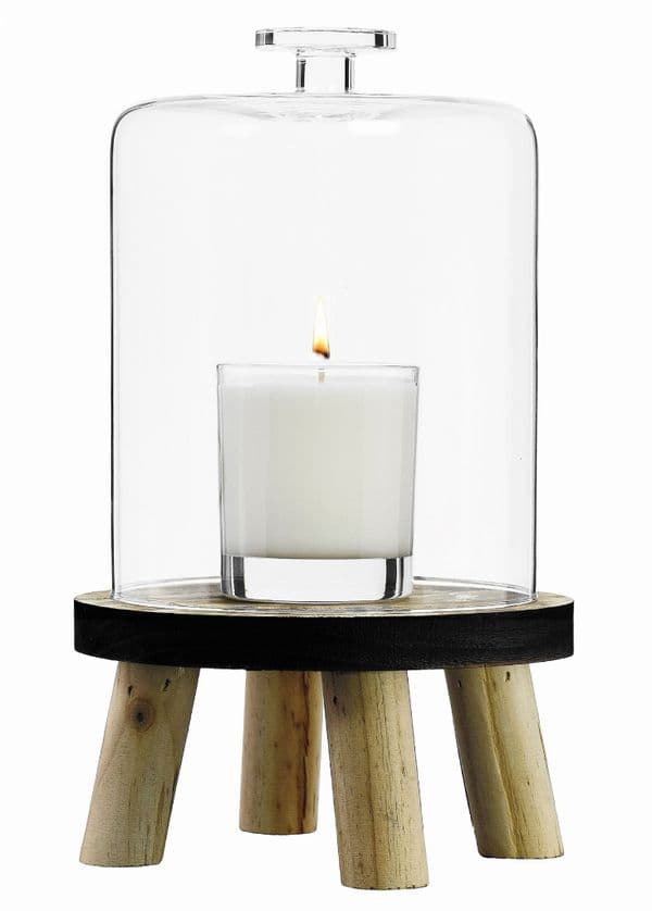 Tall Glass Dome & Wooden Stand 22cm- Solavia Glassware Home Decor