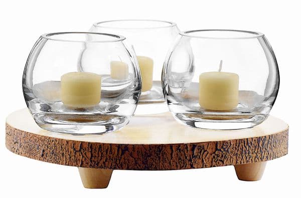 Glass Tealight Holder Set of 3 and Wooden Board – Solavia