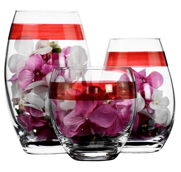Glass Drop Vase Set of 3 Red Stripe – Christmas Gift Ideas by Solavia