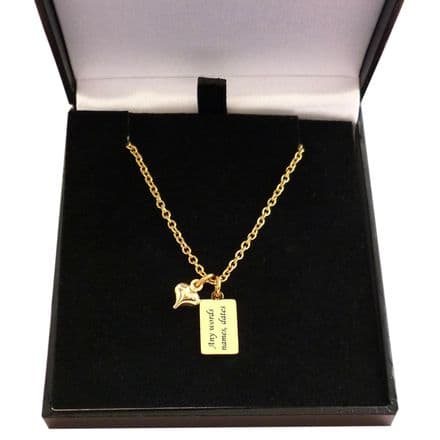 18k Gold Plated Memorial Necklace with Any Engraving, Rectangle Pendant & Puffed Heart