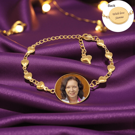 18k Gold Plated Photo, Memorial, Bracelet with Engraving for Women and Girls