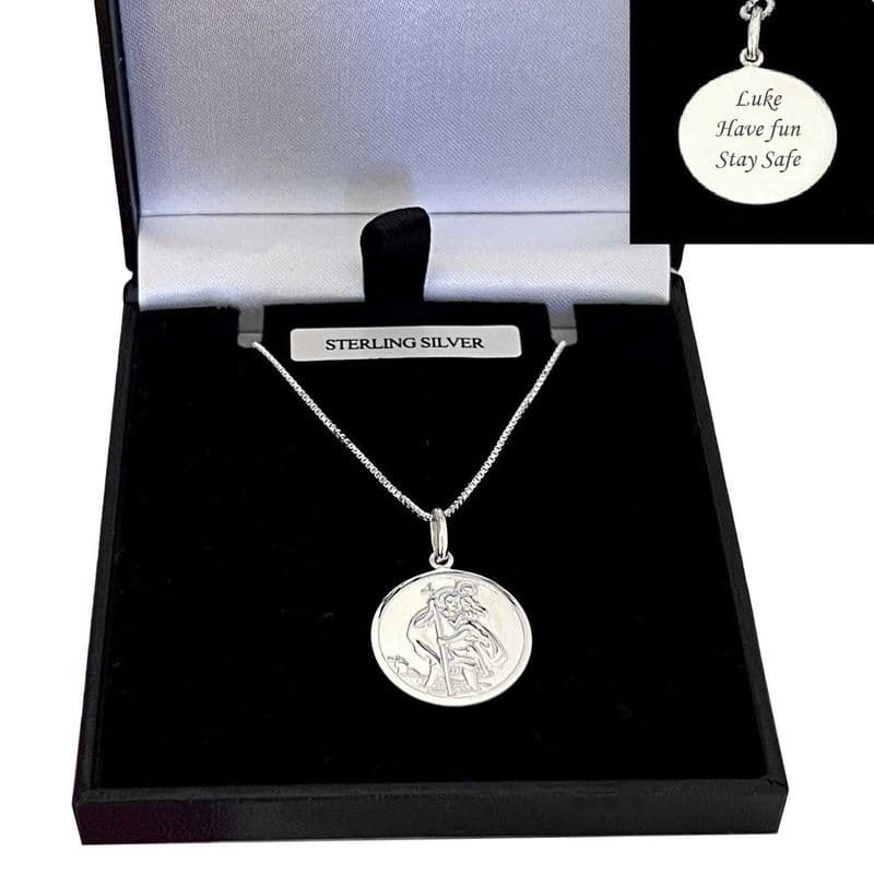 925 Sterling Silver Saint Christopher Necklace with Any Engraving | Someone Remembered