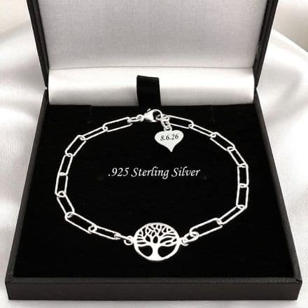 925 Sterling Silver Tree of Life Bracelet & Engraved Tag, Gift for Women and Girls