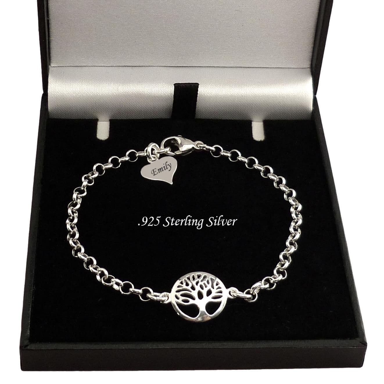 925 Sterling Silver Tree of Life Memorial Bracelet with Engraved Tag ...