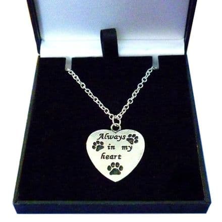 Always in My Heart Memorial Necklace with three Paw Prints