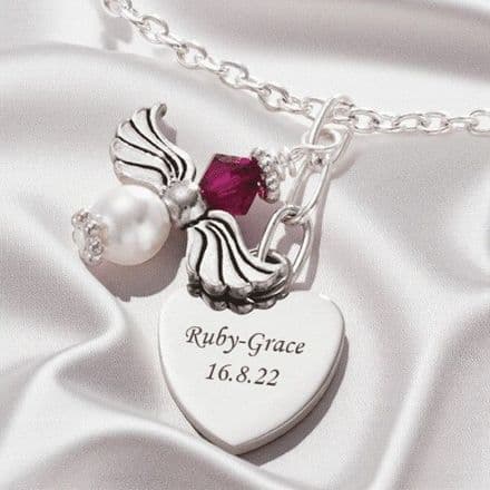 Angel Necklace with Birthstone & Engraving