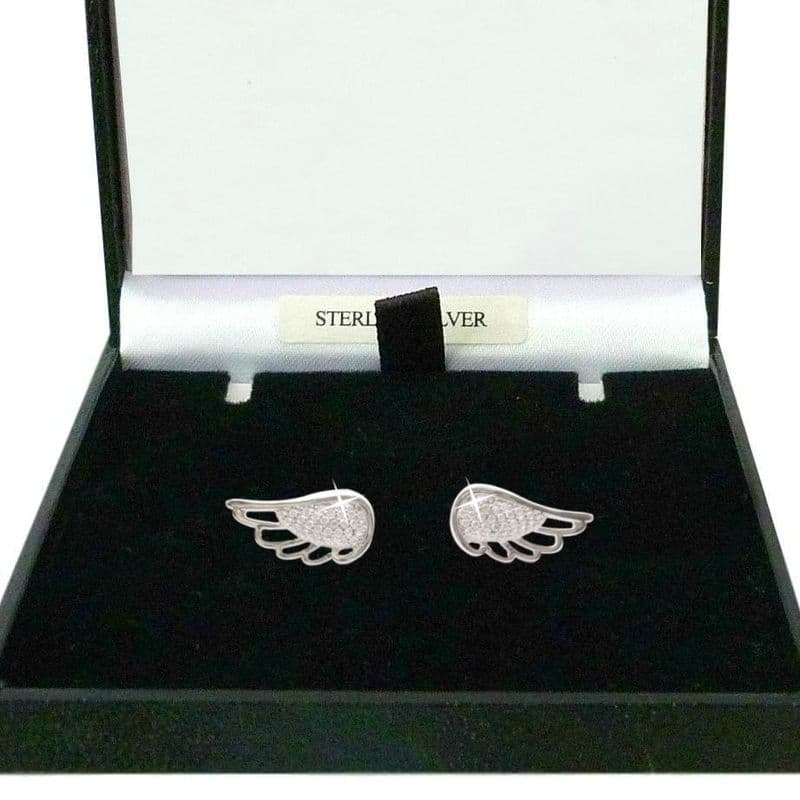 Angel Wing Earrings, Sterling Silver with CZ Crystals | Someone Remembered