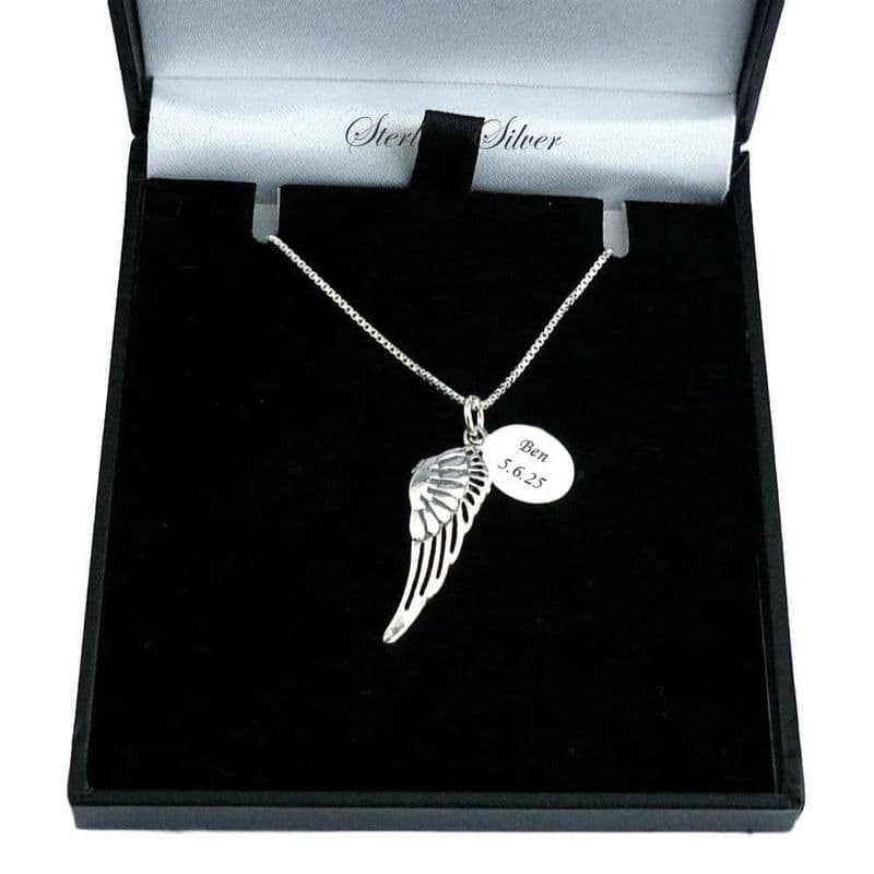 Angel Wing Necklace with Engraving, Sterling Silver | Someone Remembered