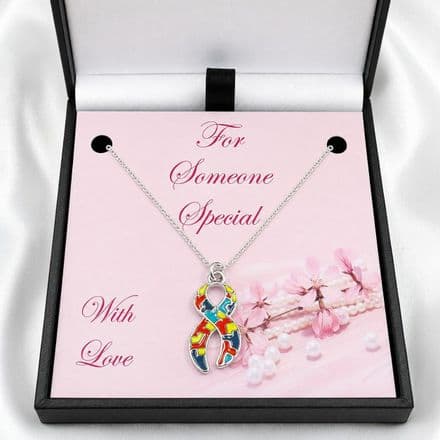 Autism Awareness Ribbon Pendant Necklace