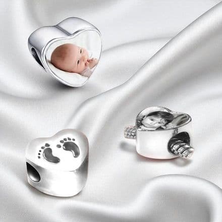 Baby Feet Heart Charm Bead with Any Photo Printed