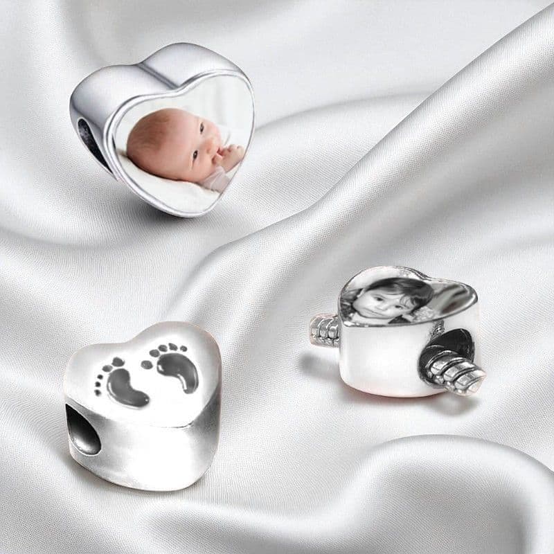 Baby Feet Heart Charm Bead with Any Photo Printed| Someone Remembered