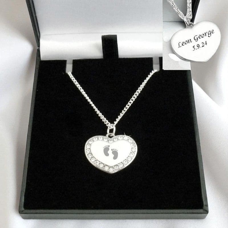Baby Feet Necklace with Any Engraving on Heart Pendant | Someone Remembered