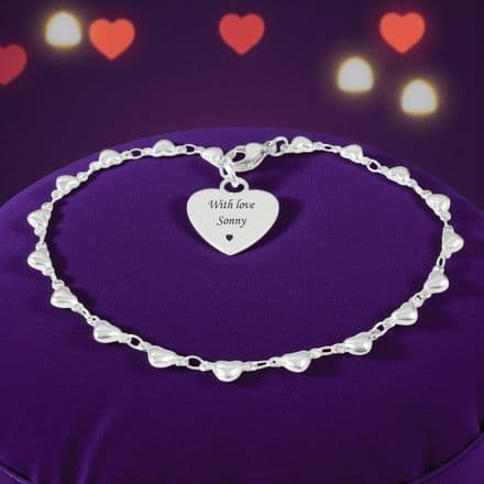Beautiful Heart Chain Bracelet with Personalised Engraving