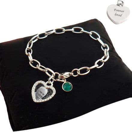 Beautiful, Personalised, Photo Bracelet with Birthstone and Engraving