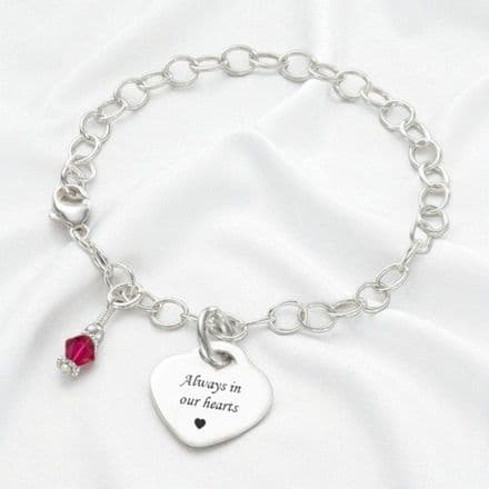 Birthstone and Engraved Heart Memorial Bracelet