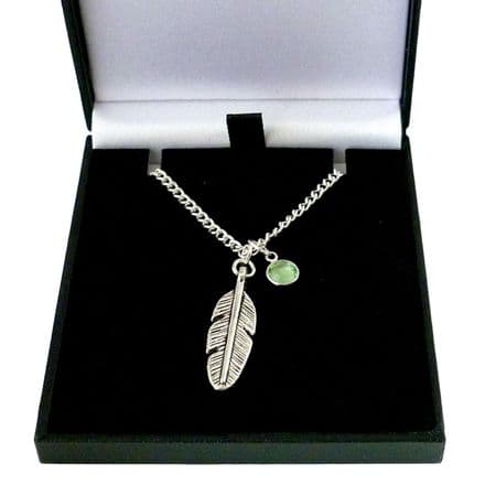 Birthstone and Feather Charm Necklace