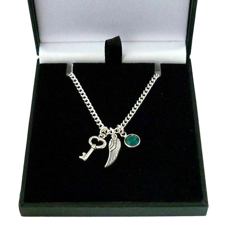 Birthstone, Wing and Feather Charm Necklace | Someone Remembered