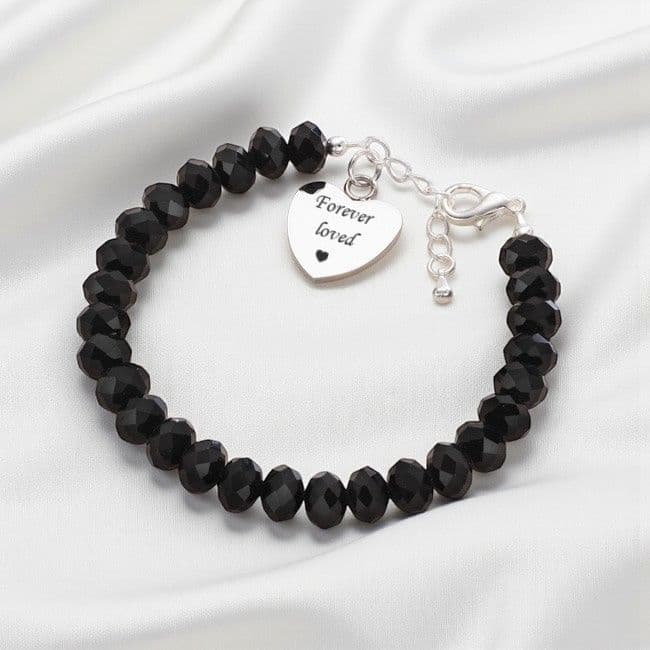 Black Crystal Bracelet with Engraved Heart | Someone Remembered