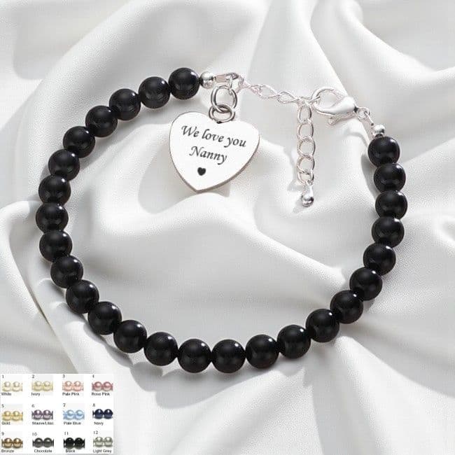 Black Pearl Bracelet, Personalised with Any Engraving, Sympathy Gift | Someone Remembered