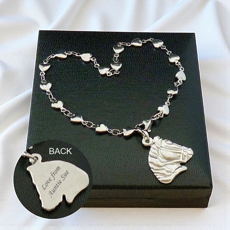 Bracelet Personalised with Engraved Horse Head, Heart Chain| Someone Remembered
