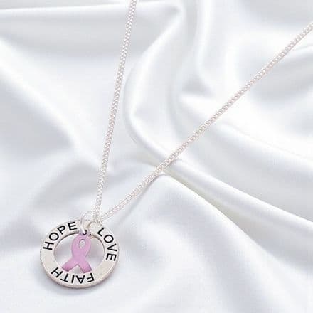 Breast Cancer Awareness Necklace, Faith Hope Love