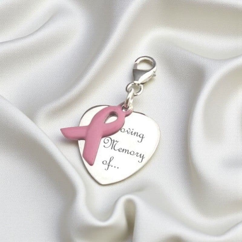 Breast Cancer Awareness Ribbon Charm with Engraving | Someone Remembered