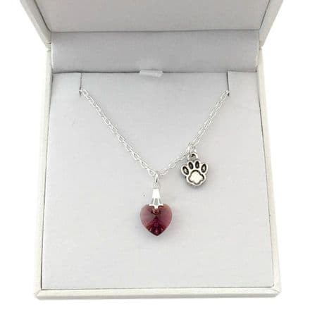 Cat or Dog Loss Memorial Necklace with Birthstone Heart