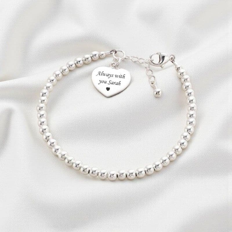 Dainty Engraved Heart Beaded Bracelet | Someone Remembered