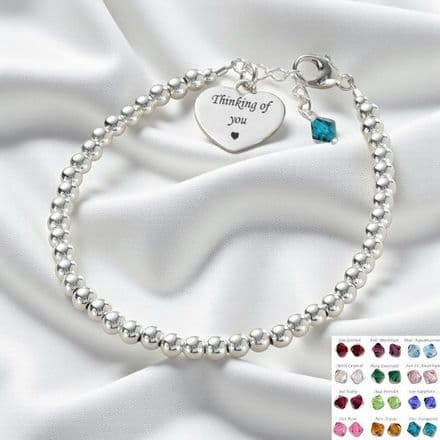 Dainty Silver Memorial Bracelet with Birthstone & Engraving
