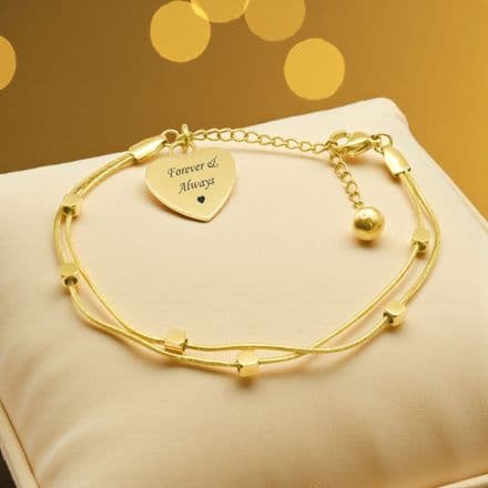 Double Gold Chain Bracelet, Personalised with Engraving for Women or Girls