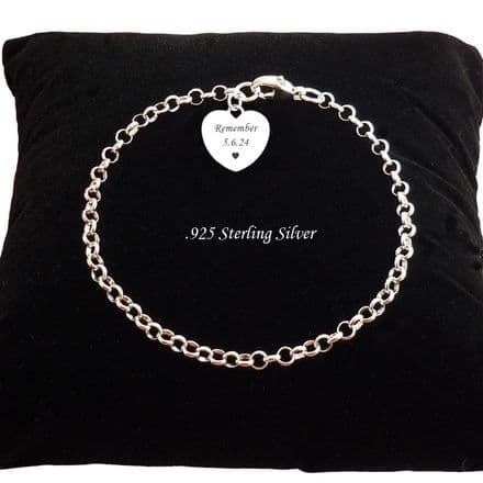 Engraved 925 Silver Bracelet with Engraving, Rolo Chain, Sympathy Gift