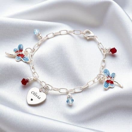 Engraved Blue Dragonfly Bracelet with Personalised Engraving