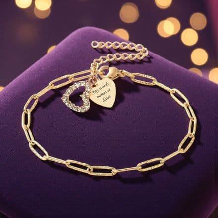 Engraved Bracelet for women and Girls, Gold Paperclip Chain