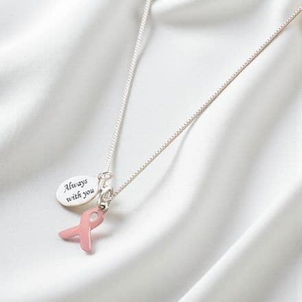 Engraved Breast Cancer Awareness Ribbon Necklace