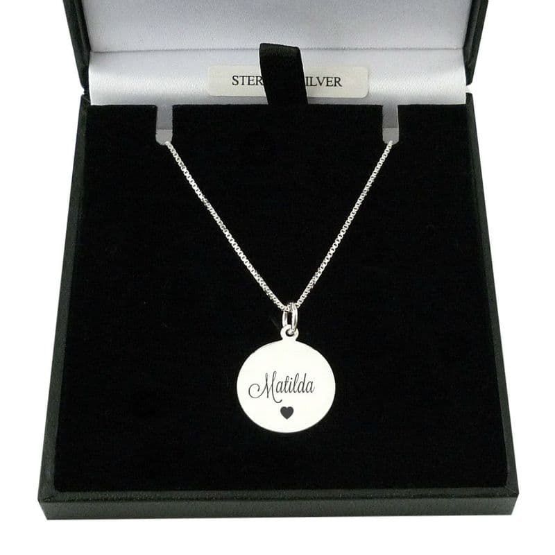 Engraved Disc Pendant Necklace, 925 Sterling Silver | Someone Remembered