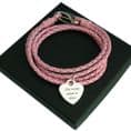Engraved Heart Memorial Bracelet, Pink Leather | Someone Remembered
