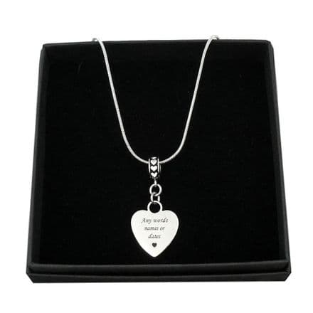 Engraved Heart Necklace on Bail with Hearts