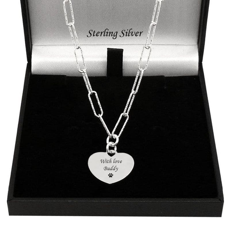 Engraved Heart Necklace, Paper Clip Chain | Someone Remembered