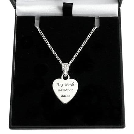 Engraved Heart Necklace with Crystal Bail
