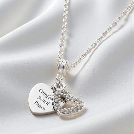 Engraved Heart Necklace with Crystal Heart