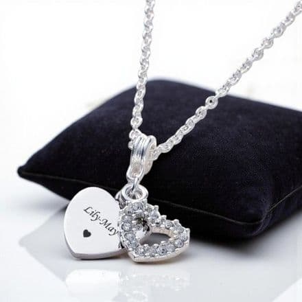 Engraved Heart Necklace with Crystal Heart