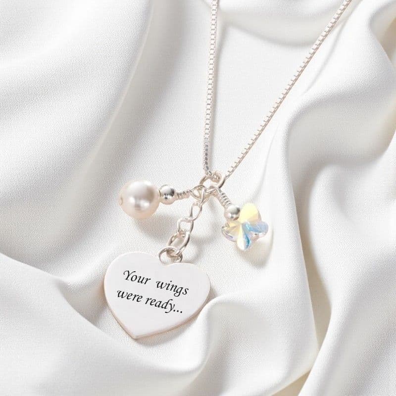Engraved Heart Necklace, Your Wings Were Ready | Someone Remembered