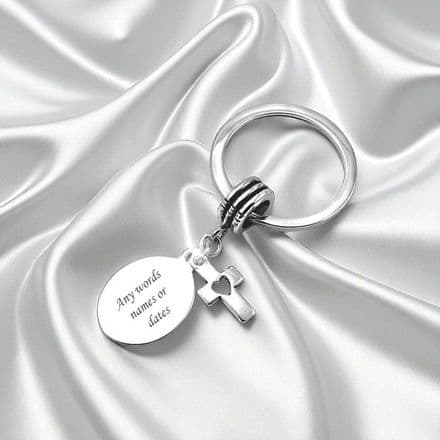 Engraved Keyring, Cross with Heart