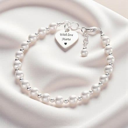 Engraved Memorial Bracelet, Pearls and Sterling Silver