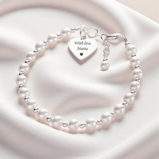 Engraved Memorial Bracelet, Pearls and Sterling Silver | Someone Remembered