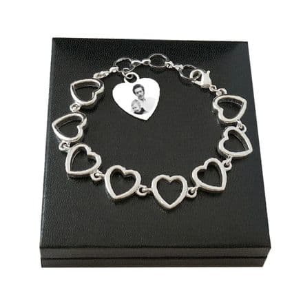 Engraved Memorial Bracelet with Photo & Words, Open Hearts