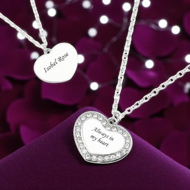 Engraved Memorial Necklace with Crystal Heart | Someone Remembered