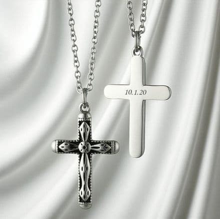 Engraved Memorial Necklace with Cross Pendant